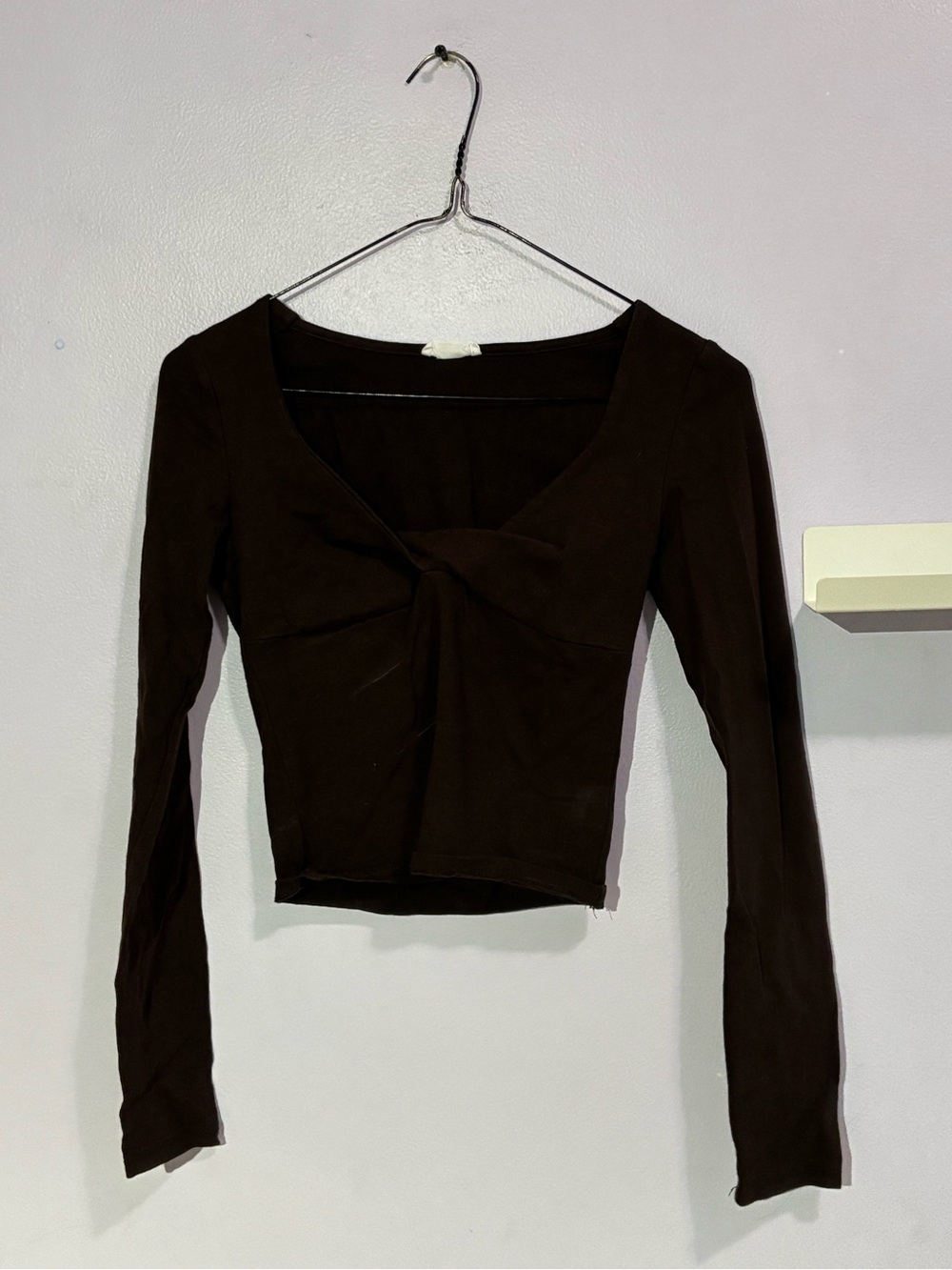 Women’s Long Sleeve Twist Front Top — Brown